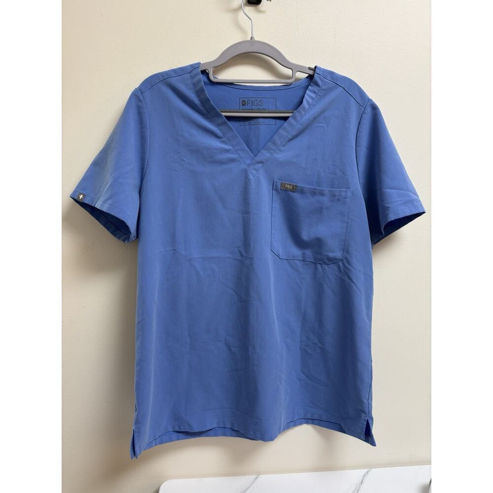 Figs Technical Collection Scrub Top Women’s Large Blue V-Neck Pocket Nursing Med